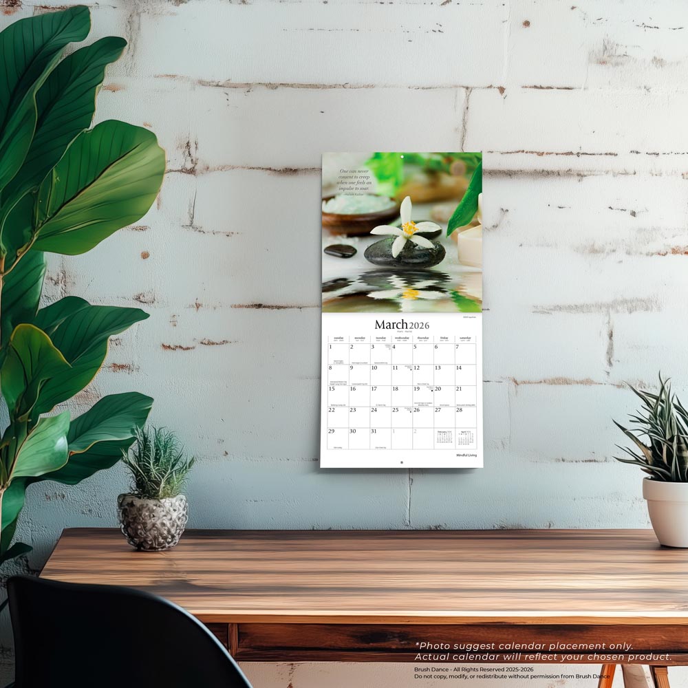 Mindful Living | 2026 7 x 14 Inch (Hanging) Monthly Mini Wall Calendar