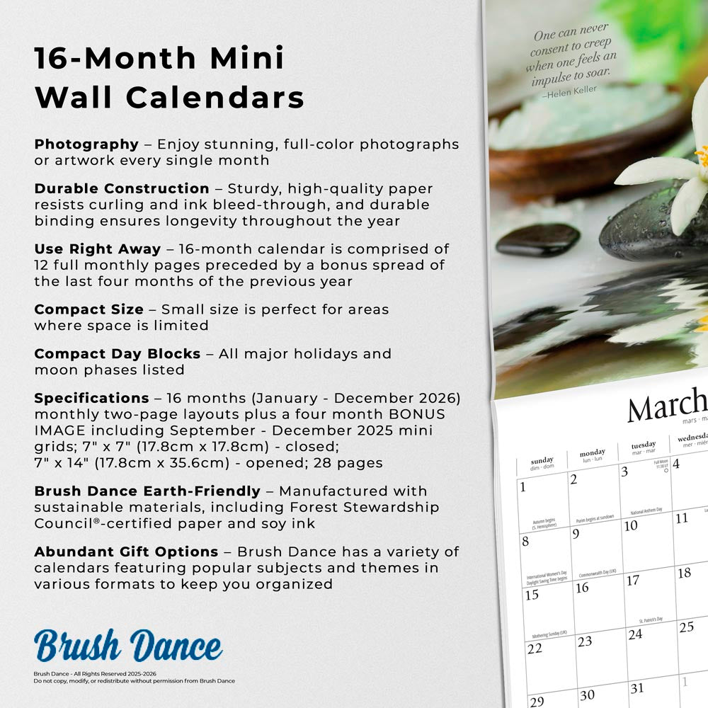 Mindful Living | 2026 7 x 14 Inch (Hanging) Monthly Mini Wall Calendar