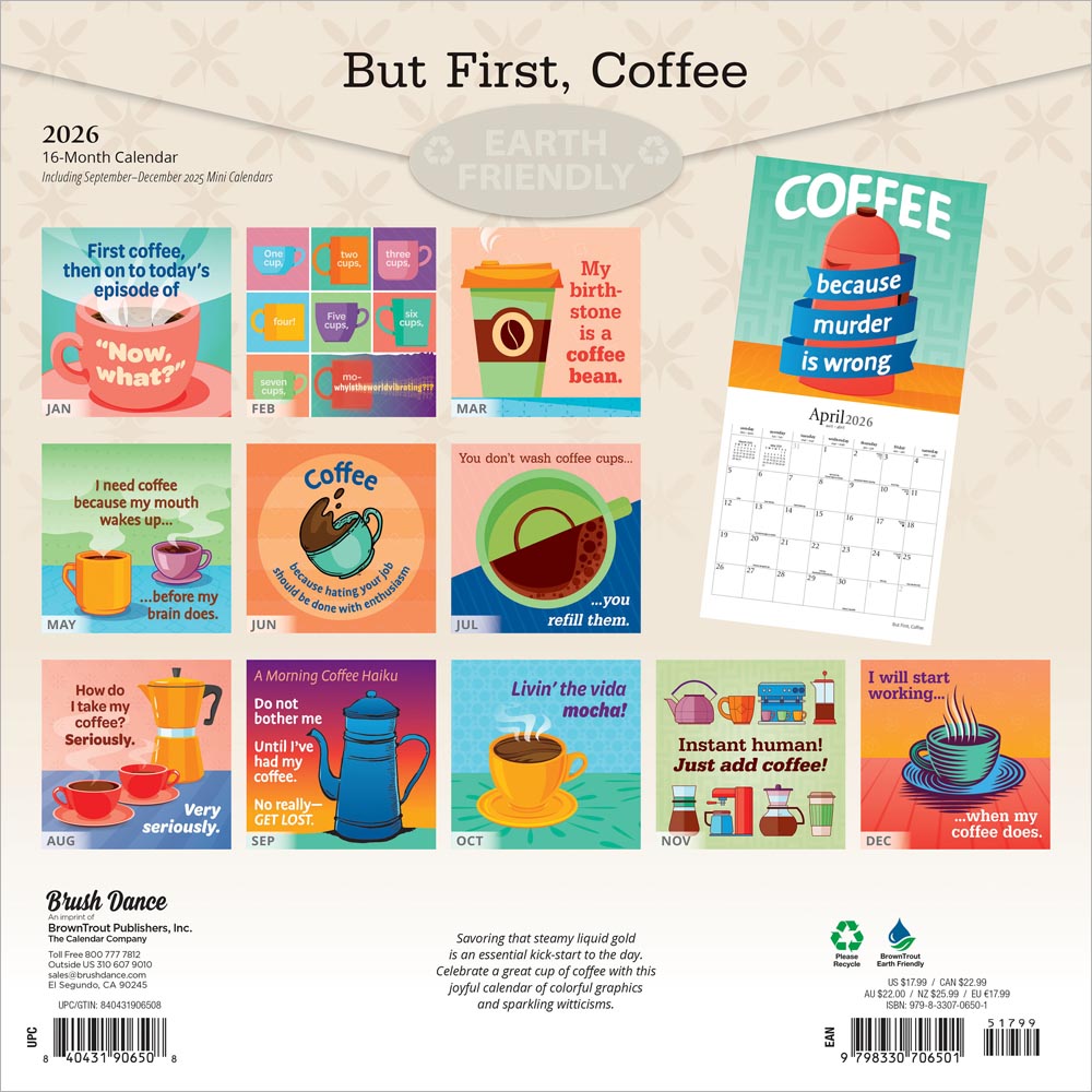But First Coffee | 2026 12 x 24 Inch (Hanging) Monthly Square Wall Calendar