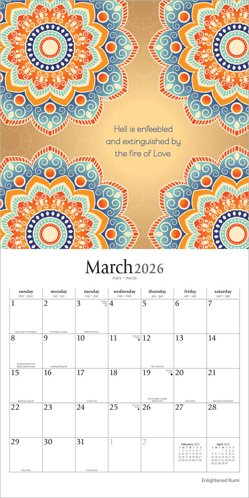 Enlightened Rumi | 2026 12 x 24 Inch (Hanging) Monthly Square Wall Calendar