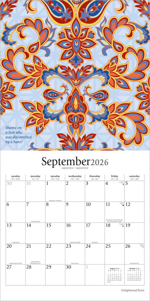 Enlightened Rumi | 2026 12 x 24 Inch (Hanging) Monthly Square Wall Calendar