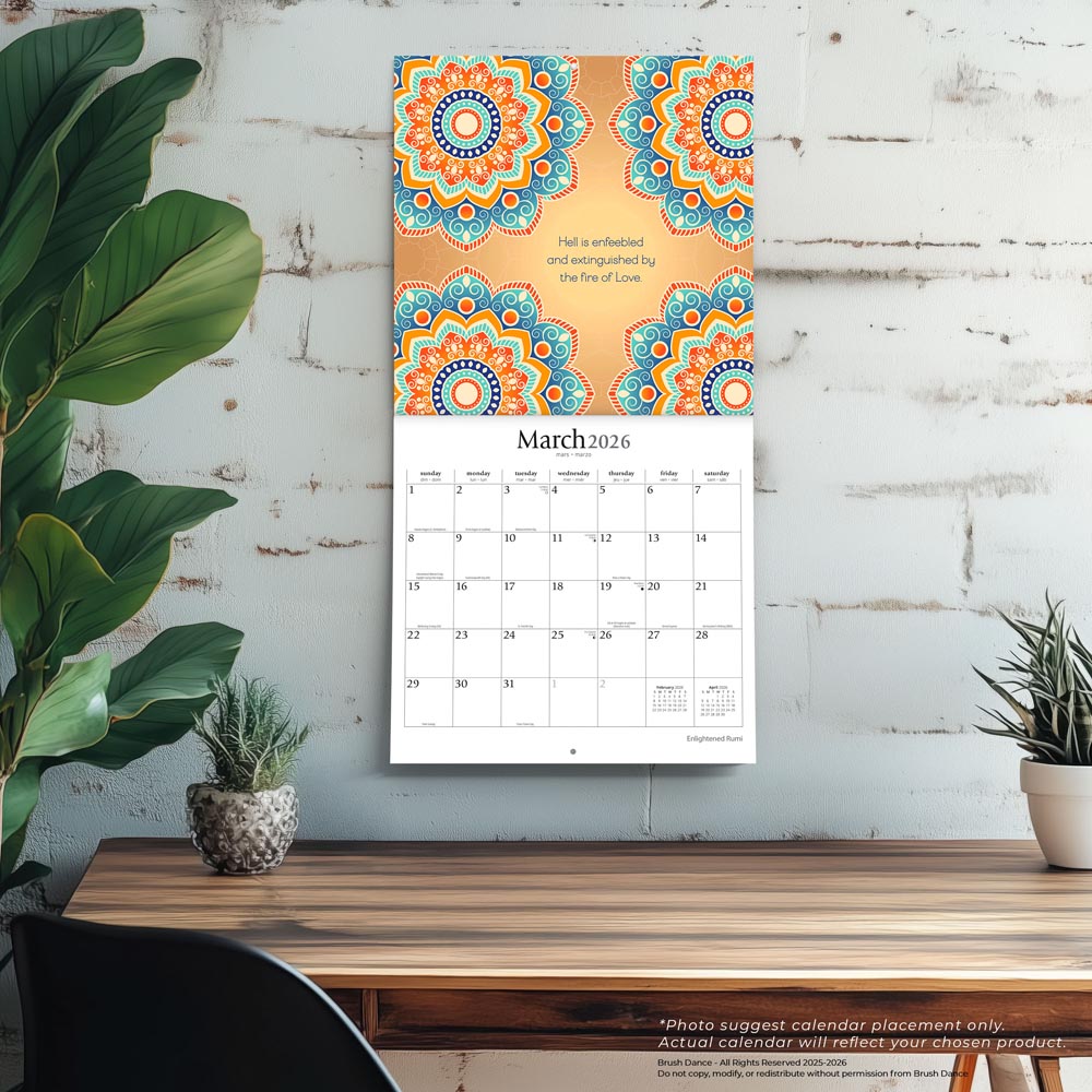 Enlightened Rumi | 2026 12 x 24 Inch (Hanging) Monthly Square Wall Calendar