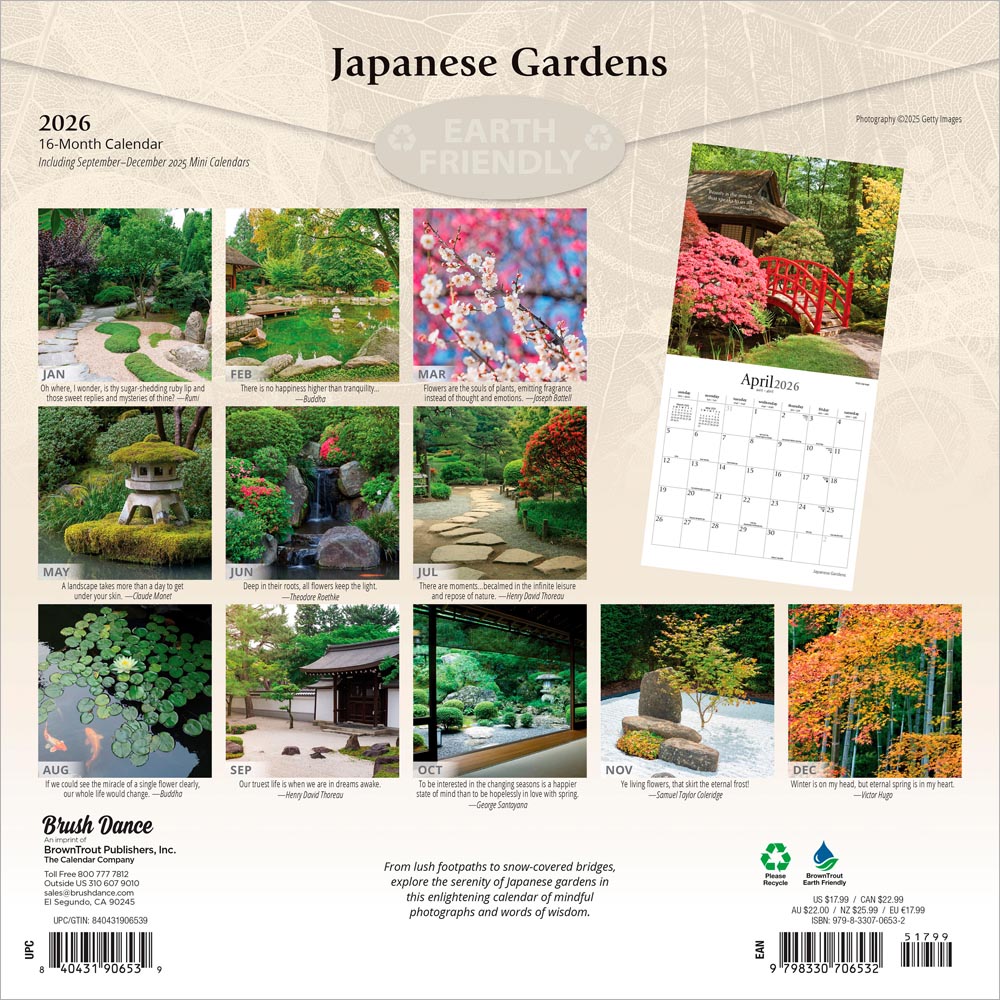 Japanese Gardens | 2026 12 x 24 Inch (Hanging) Monthly Square Wall Calendar