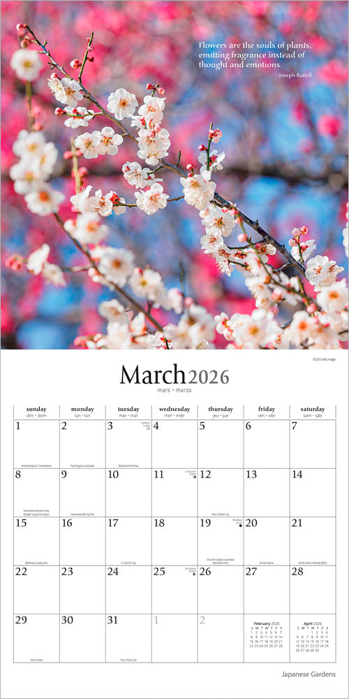 Japanese Gardens | 2026 12 x 24 Inch (Hanging) Monthly Square Wall Calendar