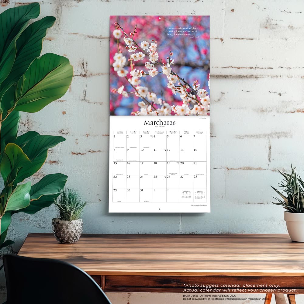 Japanese Gardens | 2026 12 x 24 Inch (Hanging) Monthly Square Wall Calendar