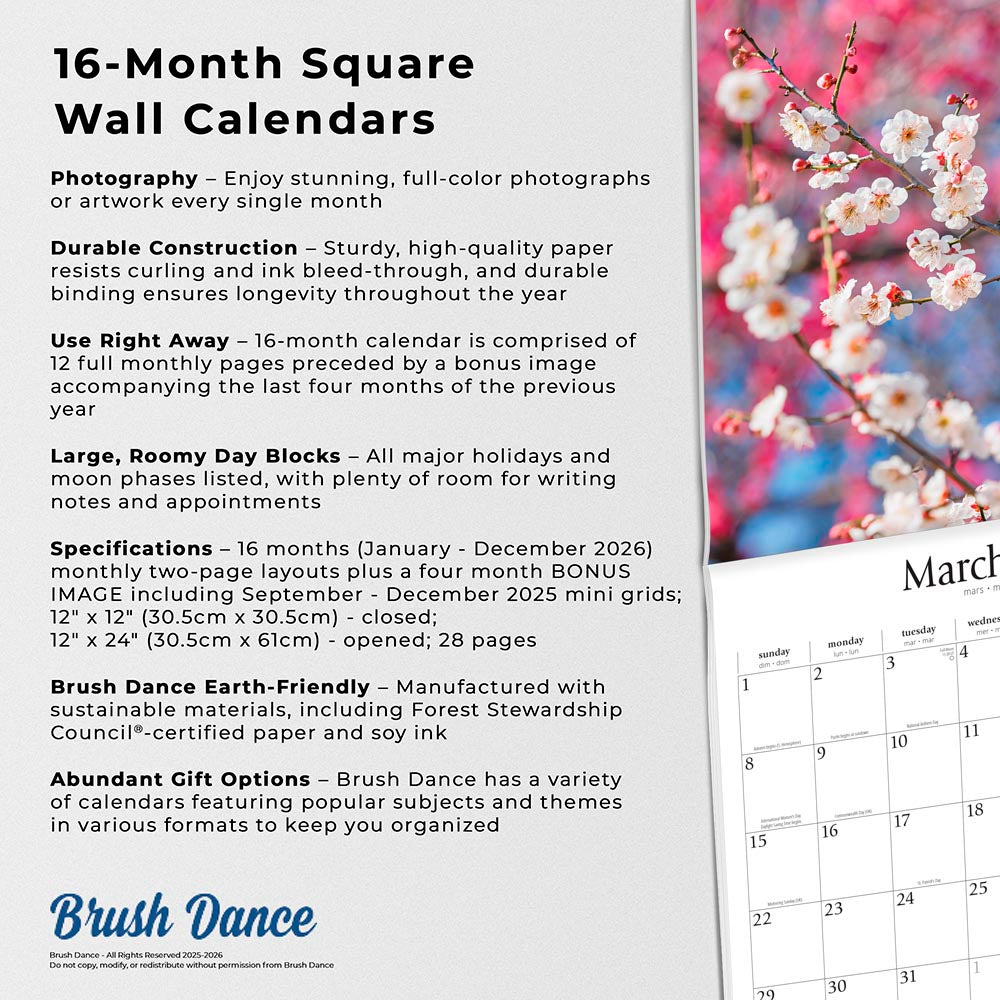 Japanese Gardens | 2026 12 x 24 Inch (Hanging) Monthly Square Wall Calendar