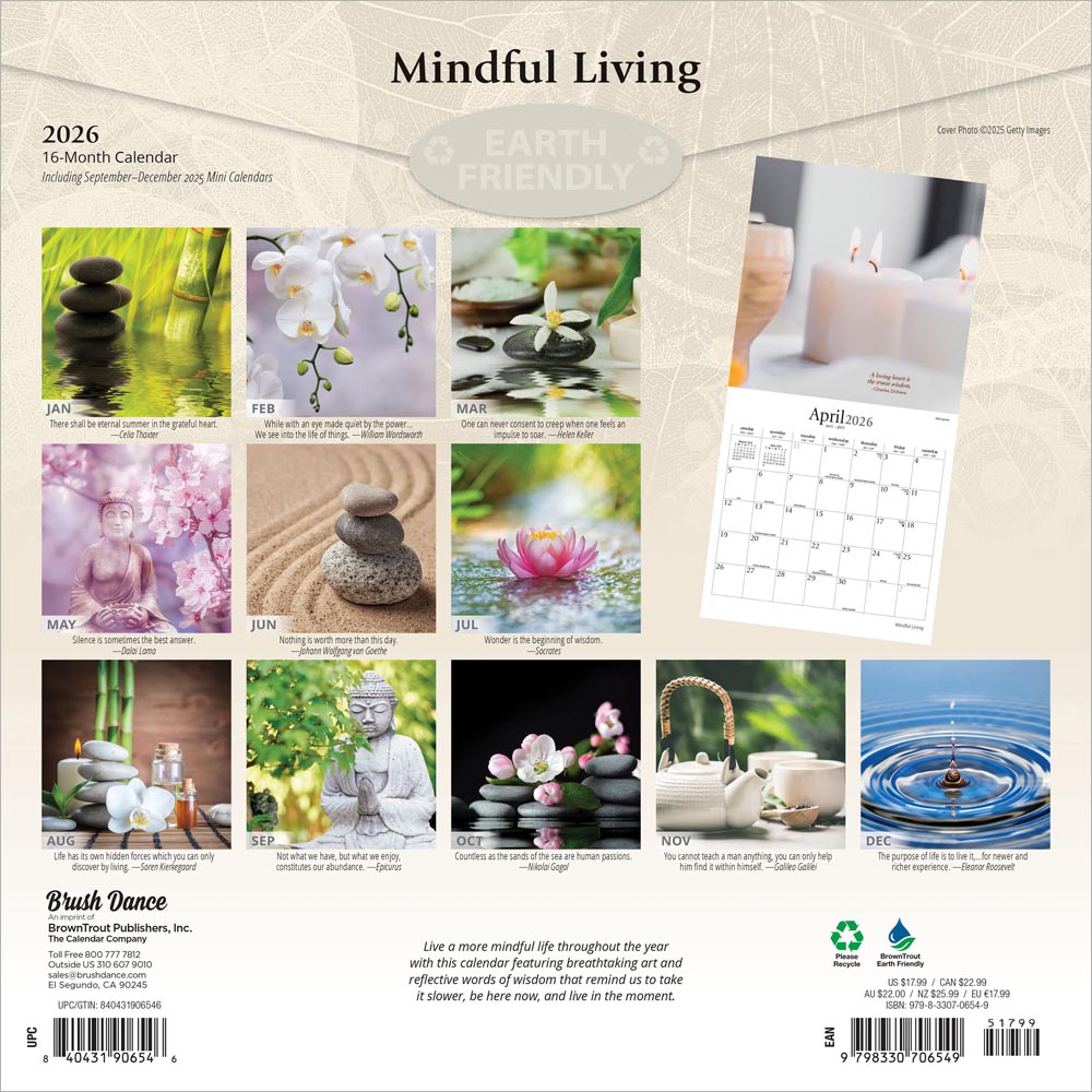 Mindful Living | 2026 12 x 24 Inch (Hanging) Monthly Square Wall Calendar