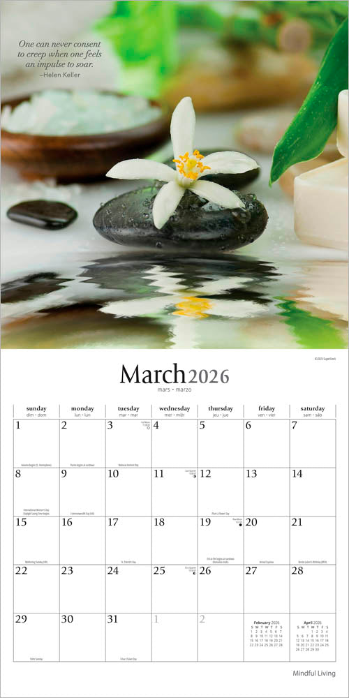 Mindful Living | 2026 12 x 24 Inch (Hanging) Monthly Square Wall Calendar