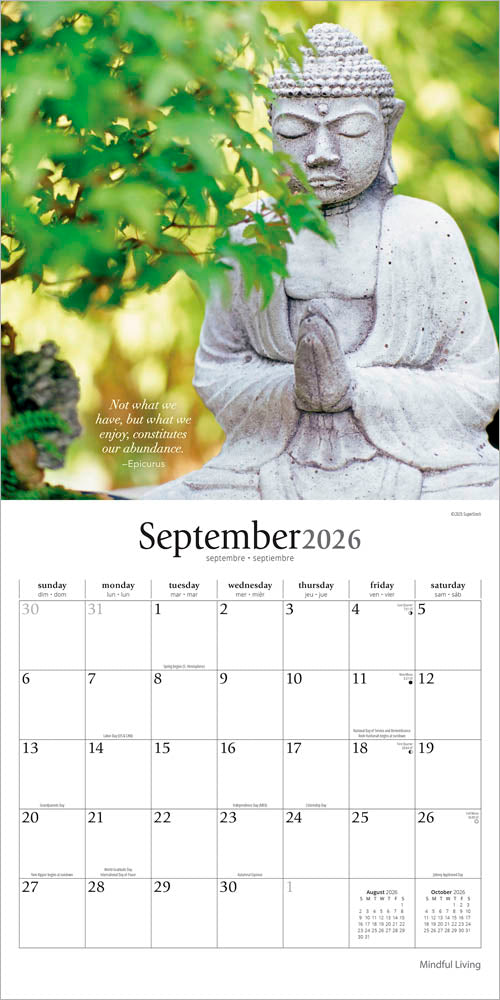 Mindful Living | 2026 12 x 24 Inch (Hanging) Monthly Square Wall Calendar