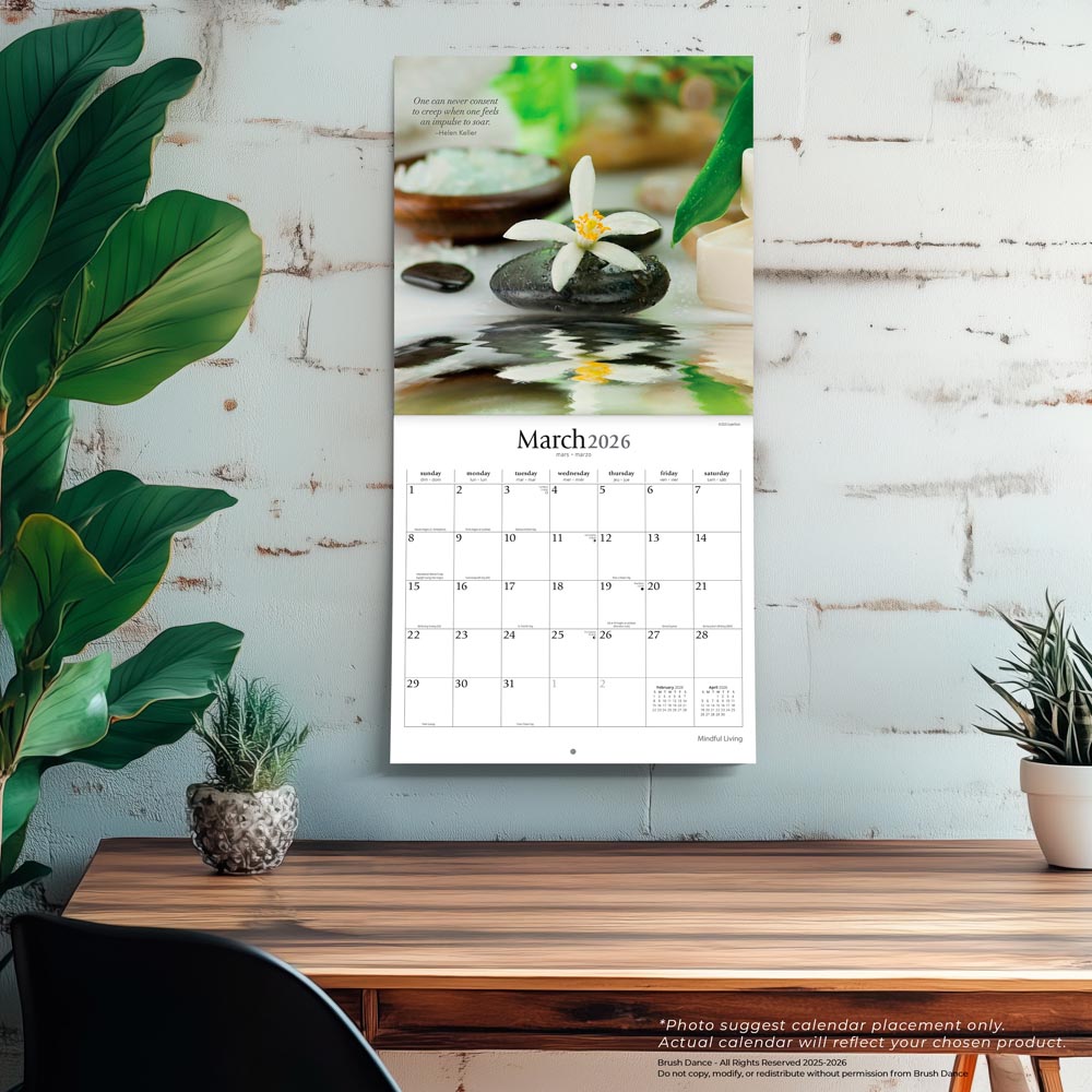 Mindful Living | 2026 12 x 24 Inch (Hanging) Monthly Square Wall Calendar