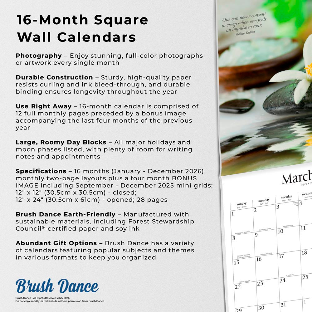 Mindful Living | 2026 12 x 24 Inch (Hanging) Monthly Square Wall Calendar