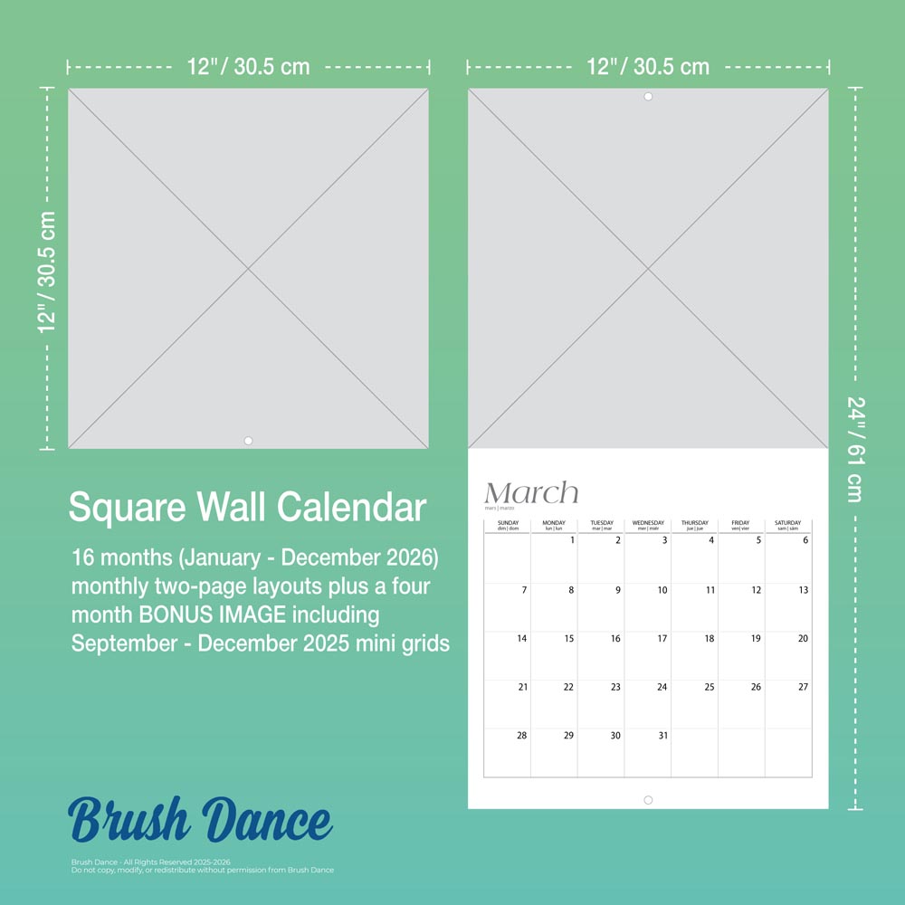 Mindful Living | 2026 12 x 24 Inch (Hanging) Monthly Square Wall Calendar