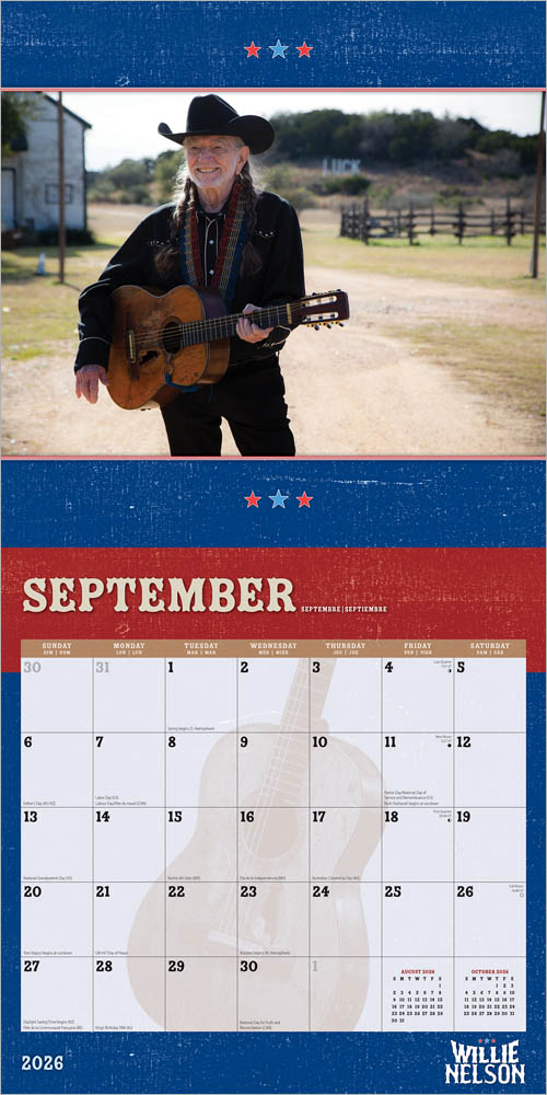Willie Nelson OFFICIAL | 2026 12 x 24 Inch (Hanging) Monthly Square Wall Calendar