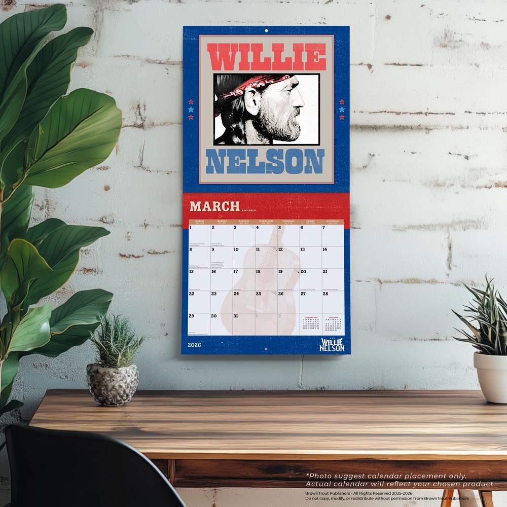 Willie Nelson OFFICIAL | 2026 12 x 24 Inch (Hanging) Monthly Square Wall Calendar