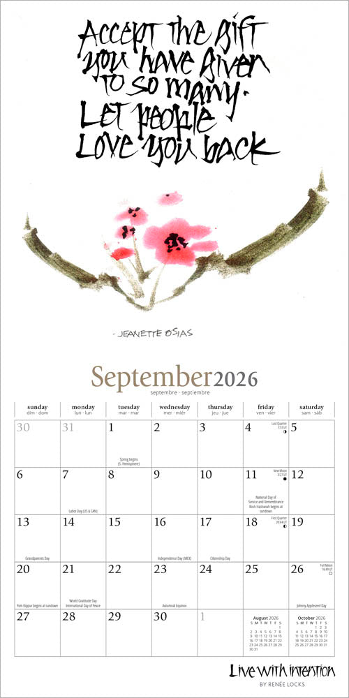 Live with Intention | 2026 7 x 14 Inch (Hanging) Monthly Mini Wall Calendar | Featuring the Artwork of Renee Locks