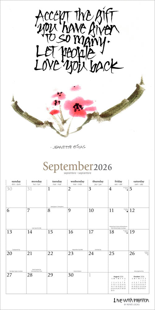 Live with Intention | 2026 12 x 24 Inch (Hanging) Monthly Square Wall Calendar | Featuring the Artwork of Renee Locks
