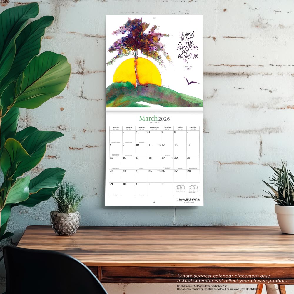 Live with Intention | 2026 12 x 24 Inch (Hanging) Monthly Square Wall Calendar | Featuring the Artwork of Renee Locks