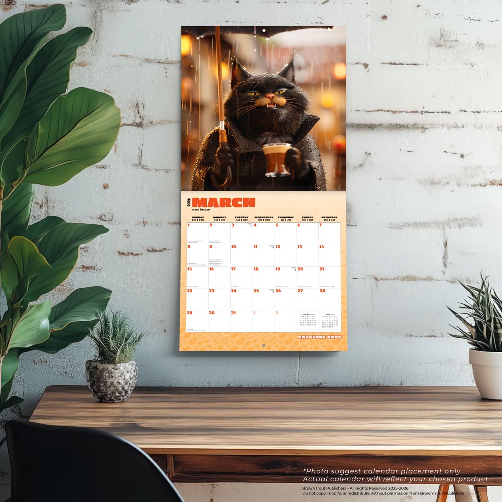 Caffeine Cats | 2026 12 x 24 Inch (Hanging) Monthly Square Wall Calendar