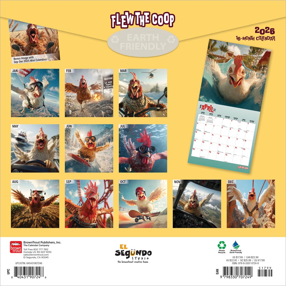 Flew the Coop | 2026 12 x 24 Inch (Hanging) Monthly Square Wall Calendar