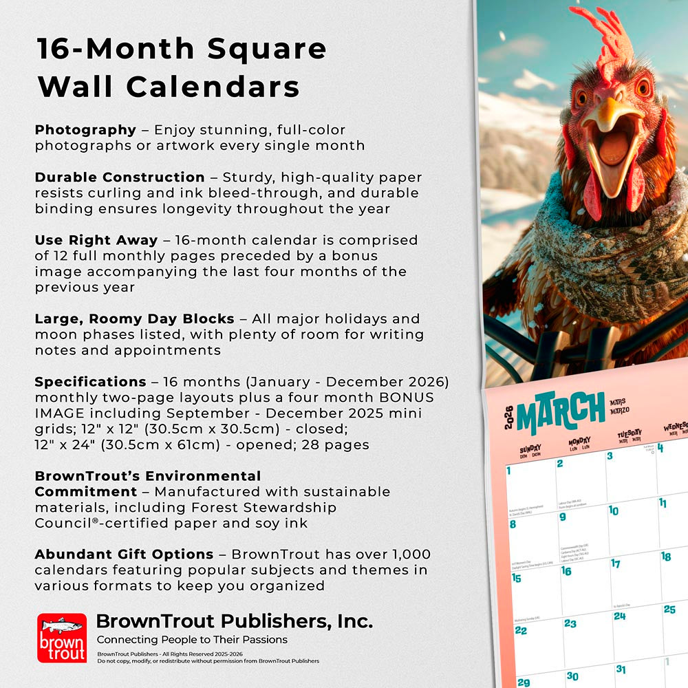 Flew the Coop | 2026 12 x 24 Inch (Hanging) Monthly Square Wall Calendar