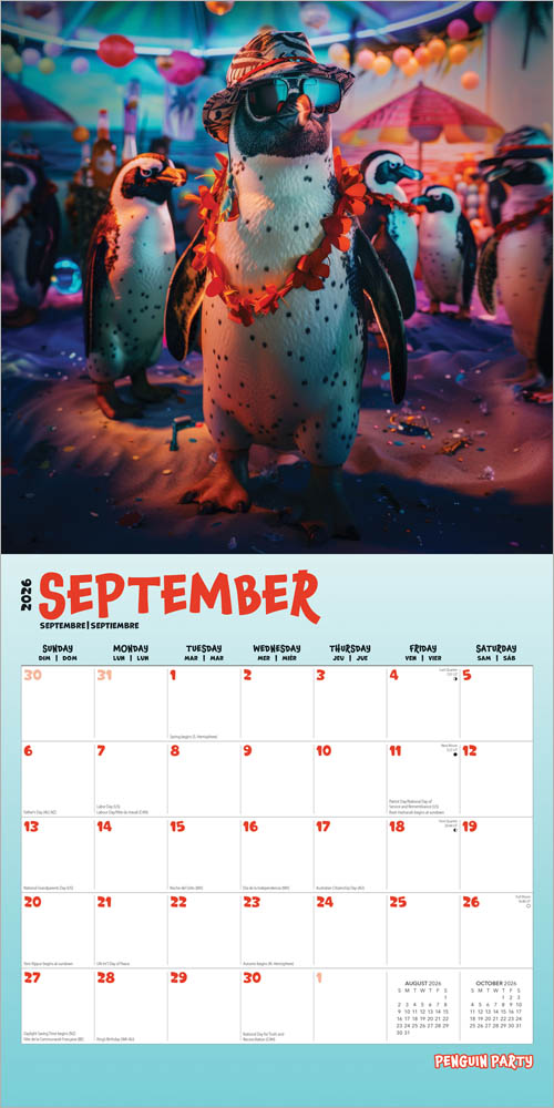 Penguin Party | 2026 12 x 24 Inch (Hanging) Monthly Square Wall Calendar