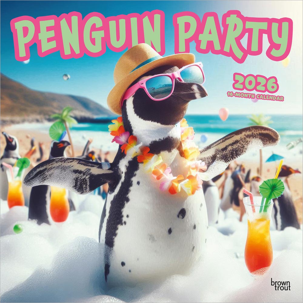 Penguin Party | 2026 12 x 24 Inch (Hanging) Monthly Square Wall Calendar