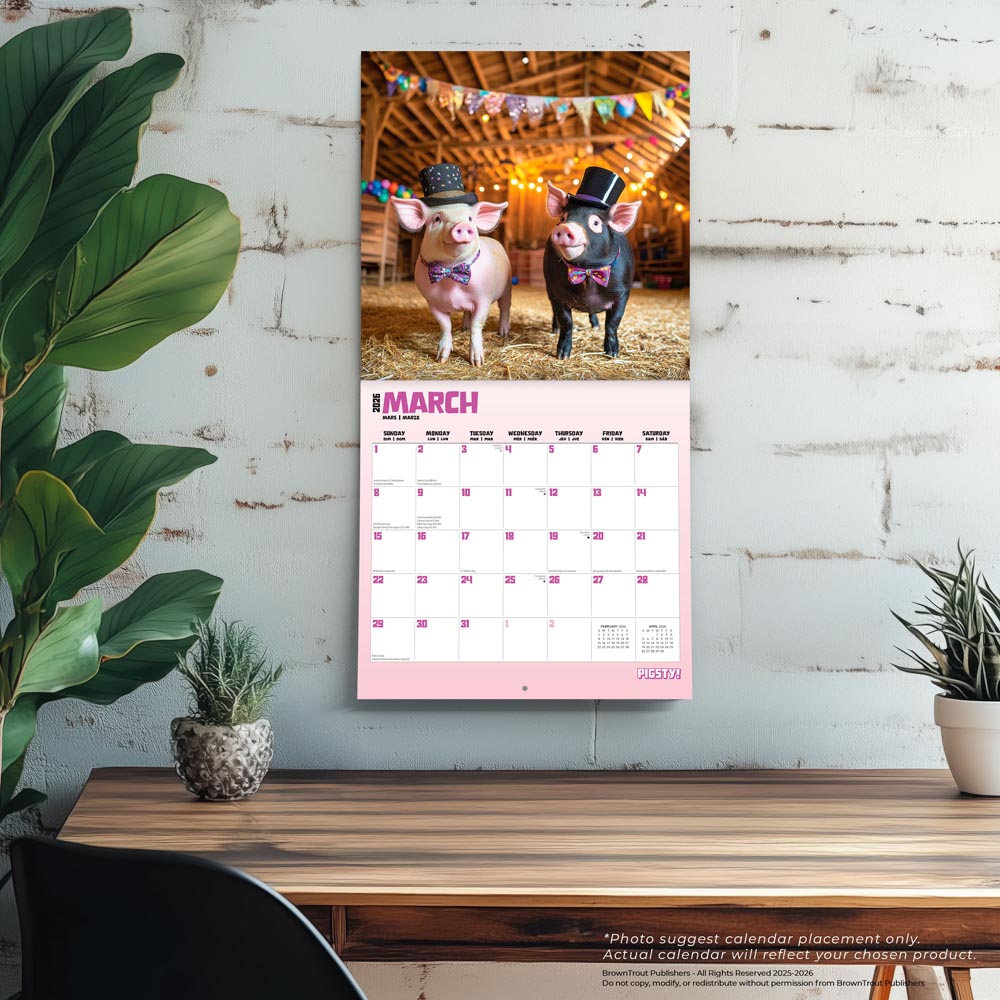 Pigsty | 2026 12 x 24 Inch (Hanging) Monthly Square Wall Calendar