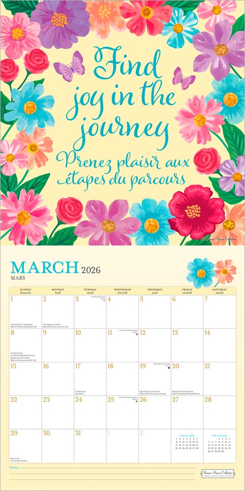 Bonnie Marcus OFFICIAL | 2026 12 x 24 Inch (Hanging) Monthly Square Wall Calendar | English/French Bilingual