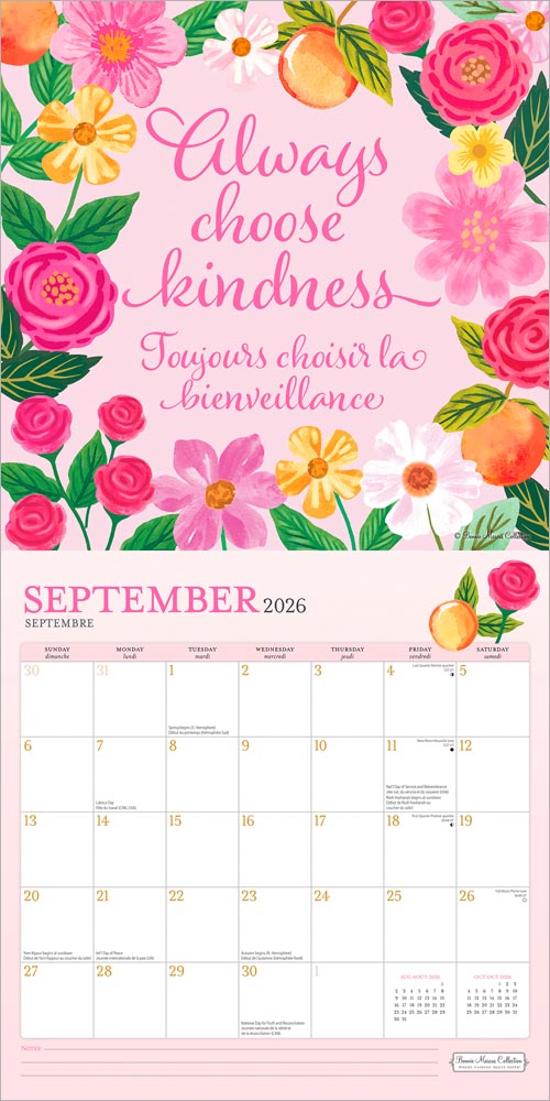 Bonnie Marcus OFFICIAL | 2026 12 x 24 Inch (Hanging) Monthly Square Wall Calendar | English/French Bilingual