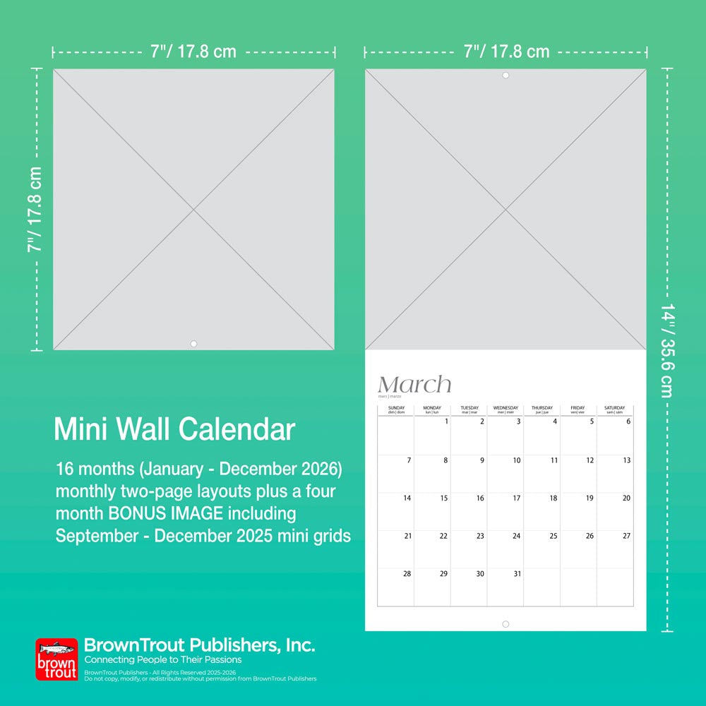 Chevaux | 2026 7 x 14 Inch (Hanging) Monthly Mini Wall Calendar | French Language