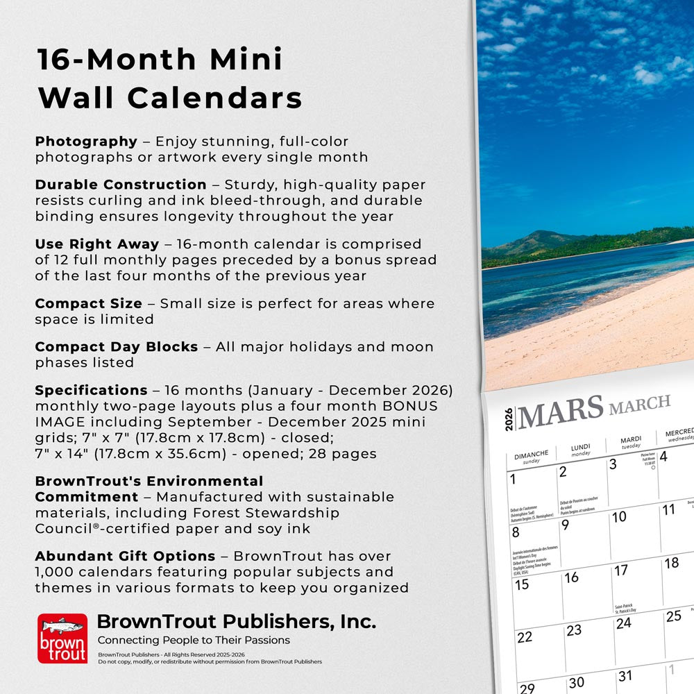 Îles Tropicales | 2026 7 x 14 Inch (Hanging) Monthly Mini Wall Calendar | French Language