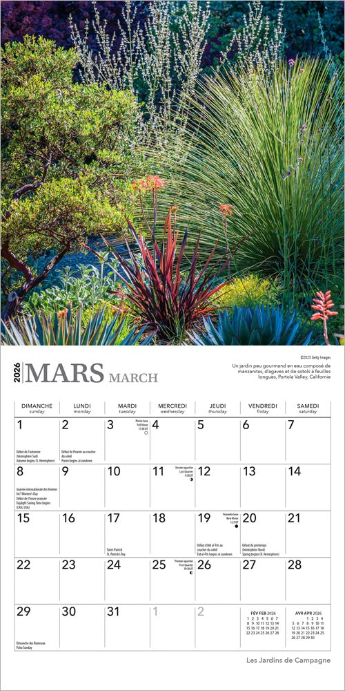 Les Jardins de Campagne | 2026 7 x 14 Inch (Hanging) Monthly Mini Wall Calendar | French Language