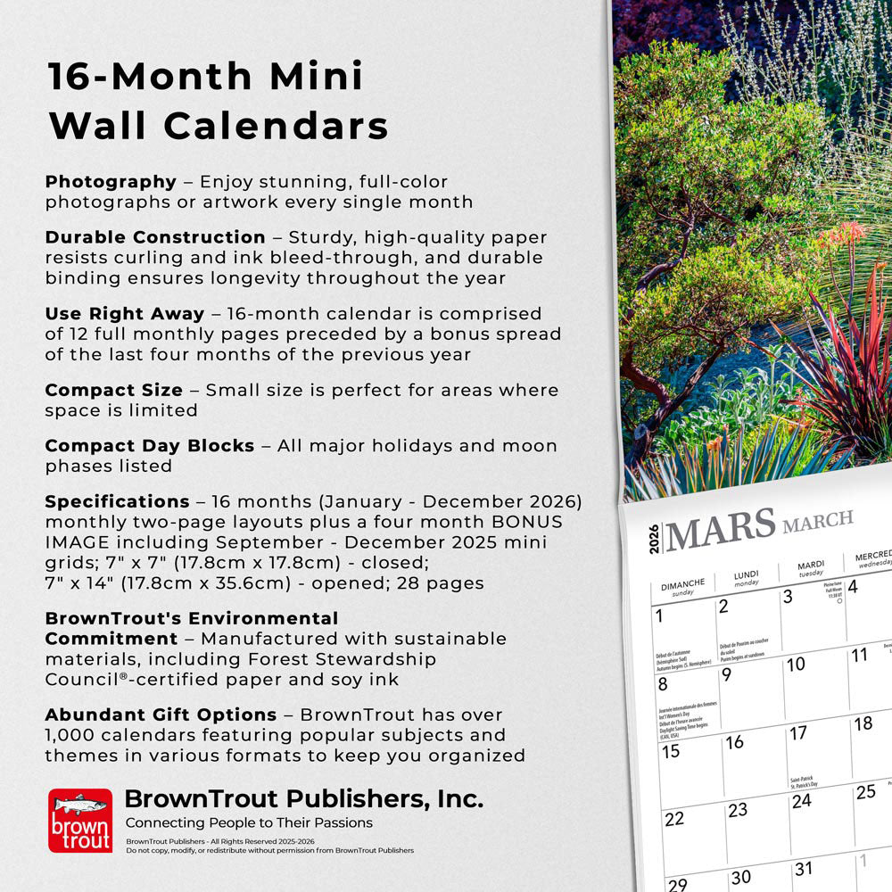 Les Jardins de Campagne | 2026 7 x 14 Inch (Hanging) Monthly Mini Wall Calendar | French Language