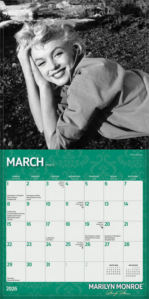 Marilyn Monroe OFFICIAL | 2026 7 x 14 Inch (Hanging) Monthly Mini Wall Calendar | English/French Bilingual
