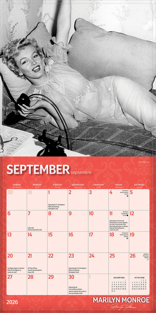 Marilyn Monroe OFFICIAL | 2026 7 x 14 Inch (Hanging) Monthly Mini Wall Calendar | English/French Bilingual