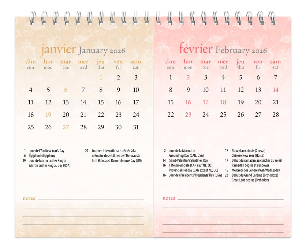 Motifs | 2026 7.5 x 6 Inch Monthly Double-View Easel Desk Calendar | French Language