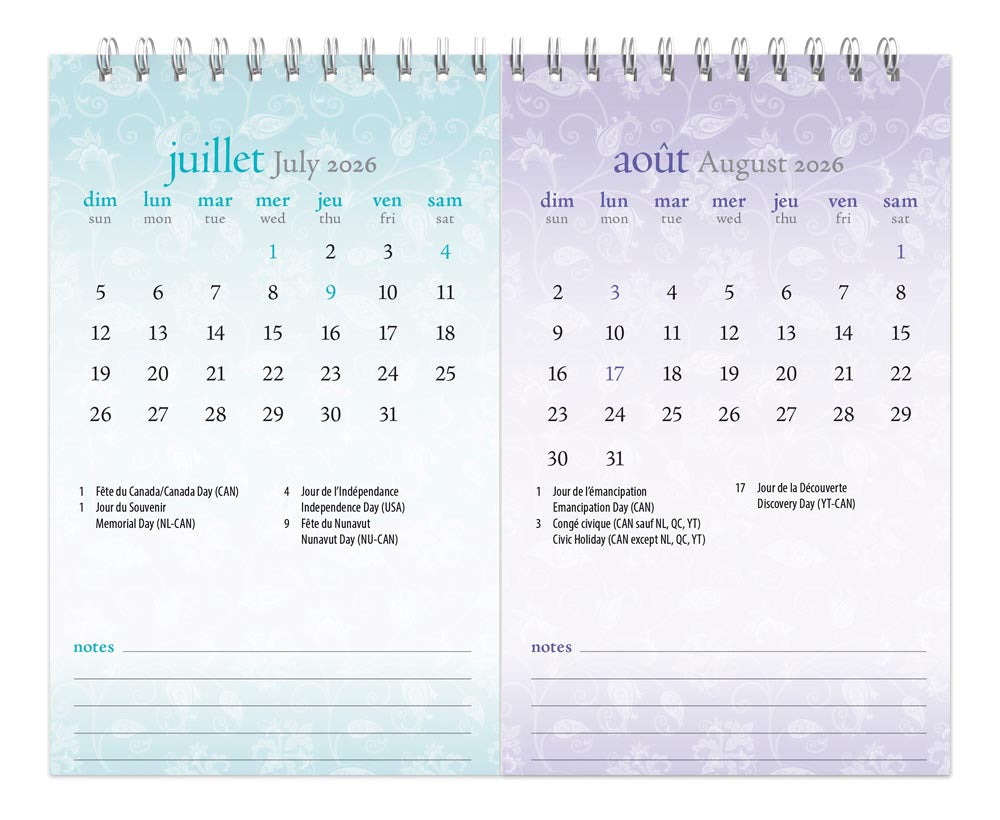 Motifs | 2026 7.5 x 6 Inch Monthly Double-View Easel Desk Calendar | French Language