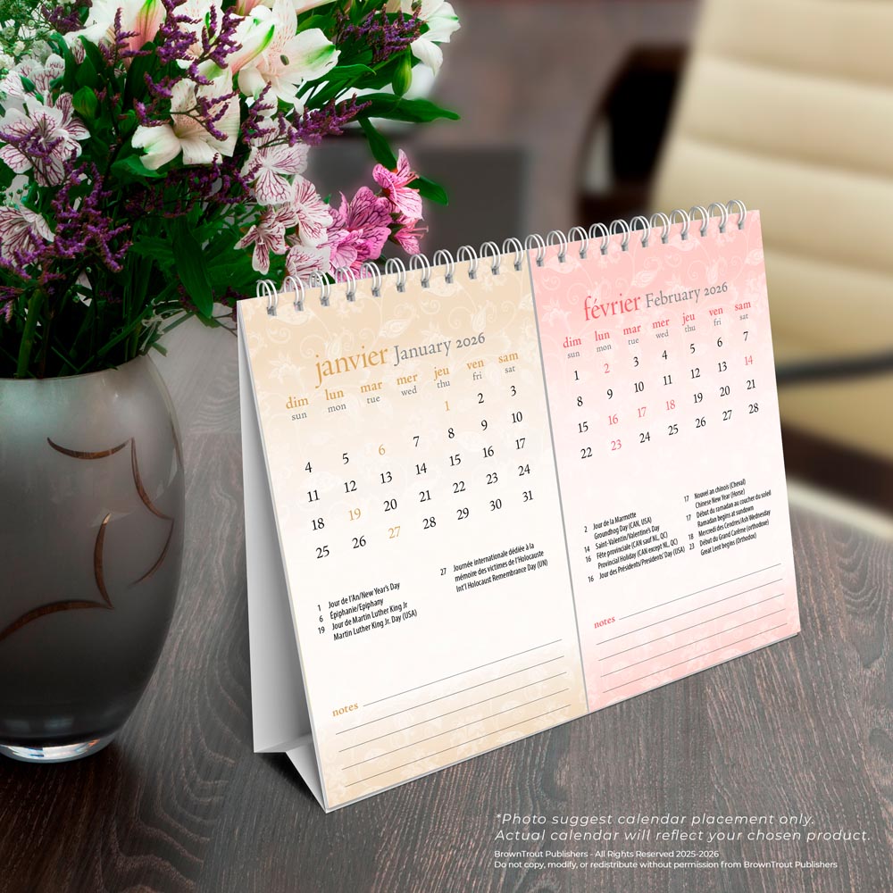Motifs | 2026 7.5 x 6 Inch Monthly Double-View Easel Desk Calendar | French Language