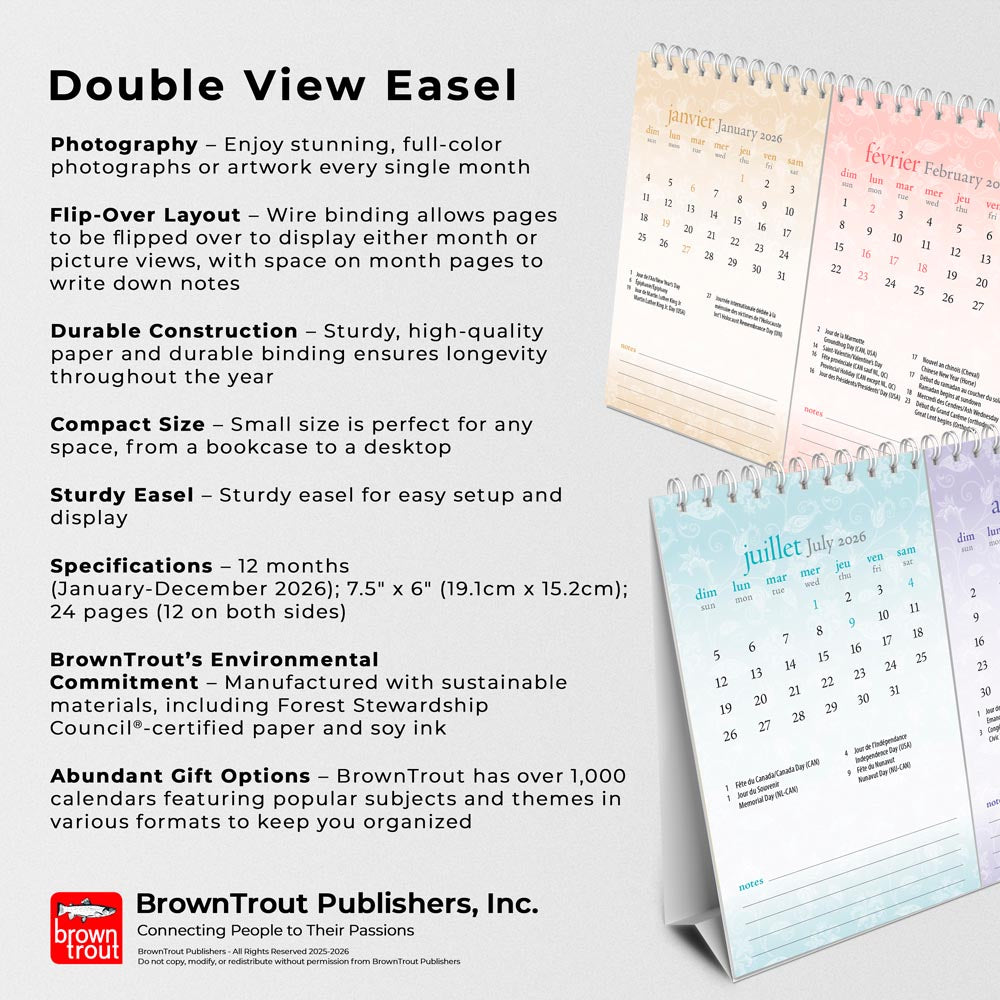 Motifs | 2026 7.5 x 6 Inch Monthly Double-View Easel Desk Calendar | French Language