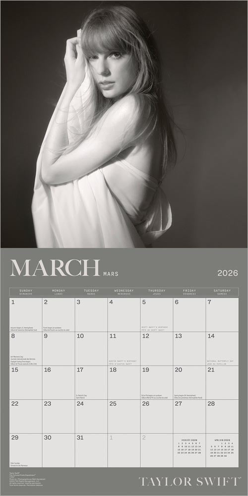 Taylor Swift OFFICIAL | 2026 12 x 24 Inch (Hanging) Monthly Square Wall Calendar | English/French Bilingual