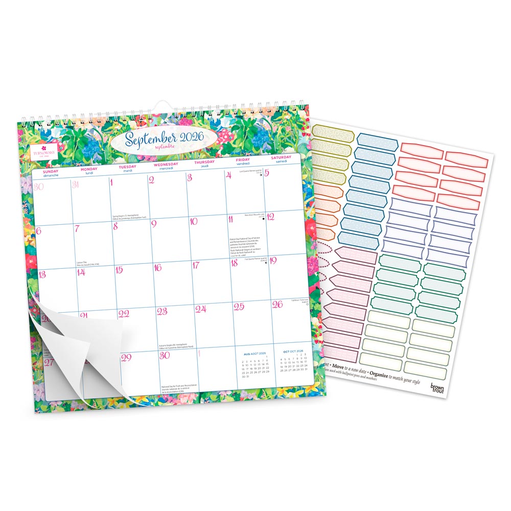 House of Turnowsky OFFICIAL | 2026 12 x 12 Inch (Hanging) Monthly Square Wire-O Calendar | Sticker Sheet | English/French Bilingual
