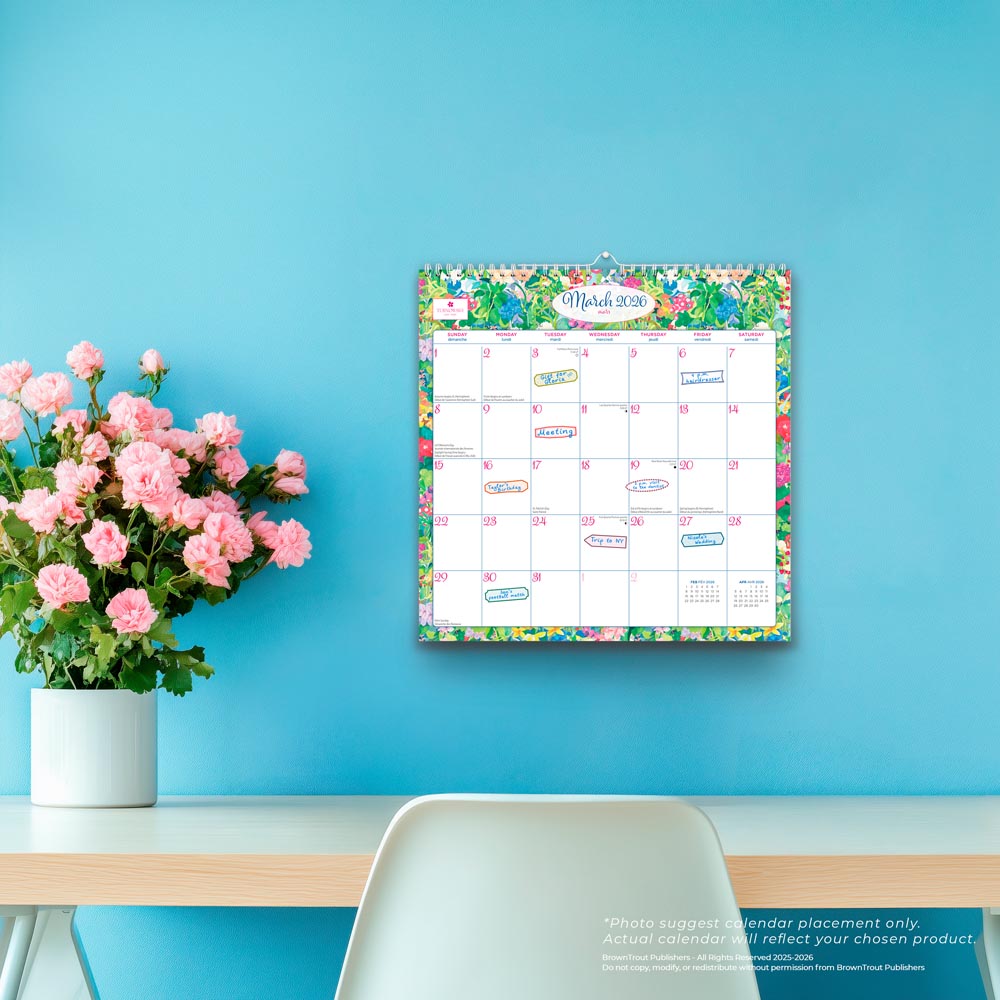House of Turnowsky OFFICIAL | 2026 12 x 12 Inch (Hanging) Monthly Square Wire-O Calendar | Sticker Sheet | English/French Bilingual