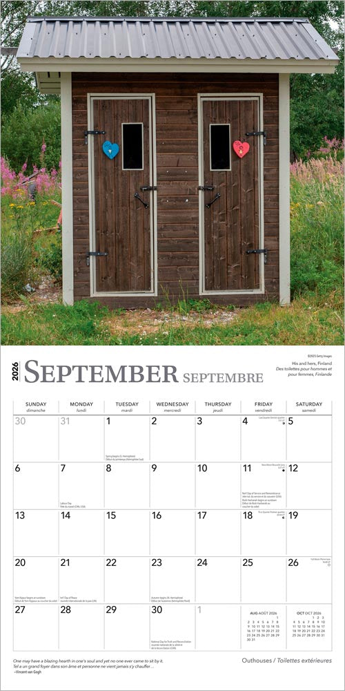 Outhouses | 2026 12 x 24 Inch (Hanging) Monthly Square Wall Calendar | English/French Bilingual
