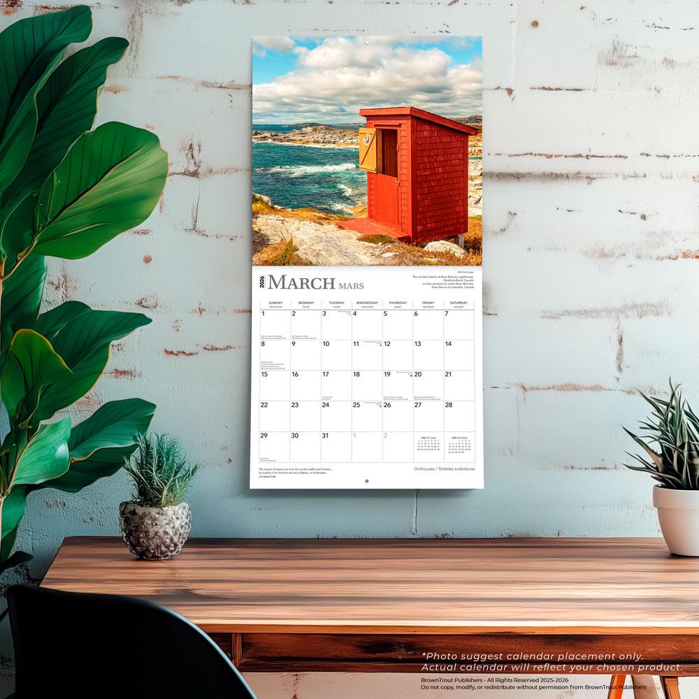 Outhouses | 2026 12 x 24 Inch (Hanging) Monthly Square Wall Calendar | English/French Bilingual