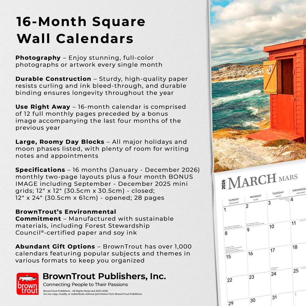 Outhouses | 2026 12 x 24 Inch (Hanging) Monthly Square Wall Calendar | English/French Bilingual