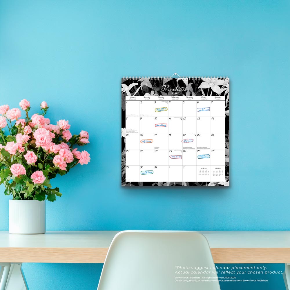 Pen & Ink | 2026 12 x 12 Inch (Hanging) Monthly Square Wire-O Calendar | English/French Bilingual | Sticker Sheet
