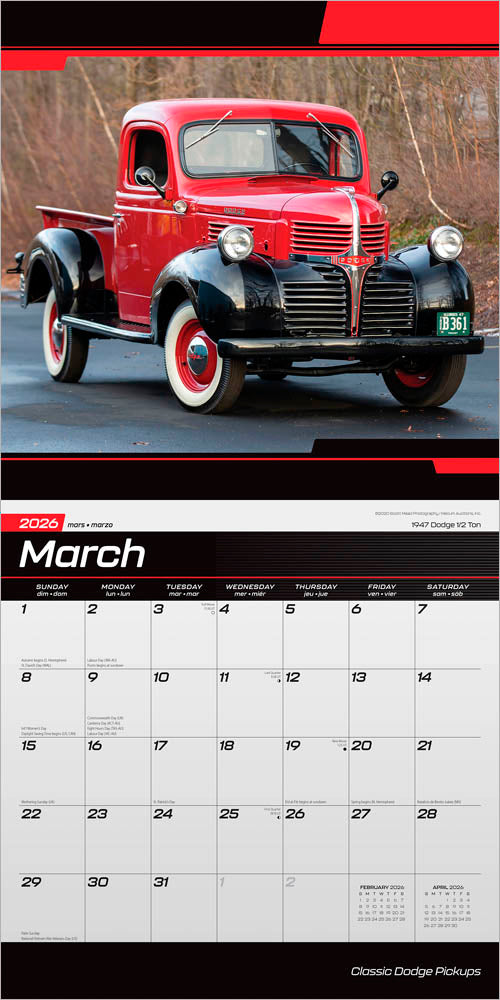 Classic Dodge Pickups OFFICIAL | 2026 12 x 24 Inch (Hanging) Monthly Square Wall Calendar | Foil Stamped Cover