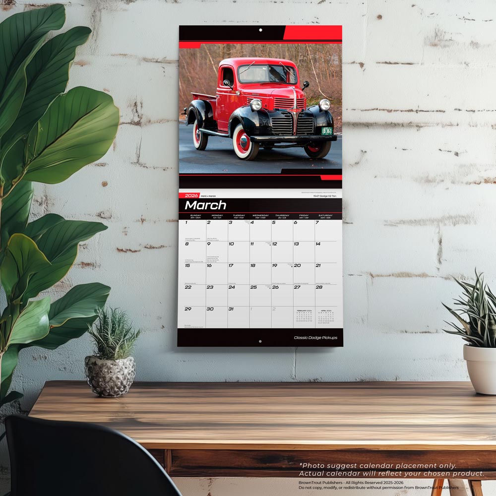 Classic Dodge Pickups OFFICIAL | 2026 12 x 24 Inch (Hanging) Monthly Square Wall Calendar | Foil Stamped Cover