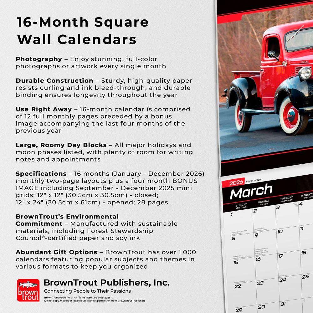 Classic Dodge Pickups OFFICIAL | 2026 12 x 24 Inch (Hanging) Monthly Square Wall Calendar | Foil Stamped Cover
