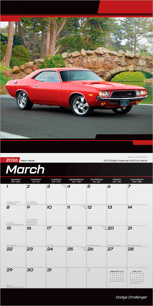 Dodge Challenger OFFICIAL | 2026 12 x 24 Inch (Hanging) Monthly Square Wall Calendar